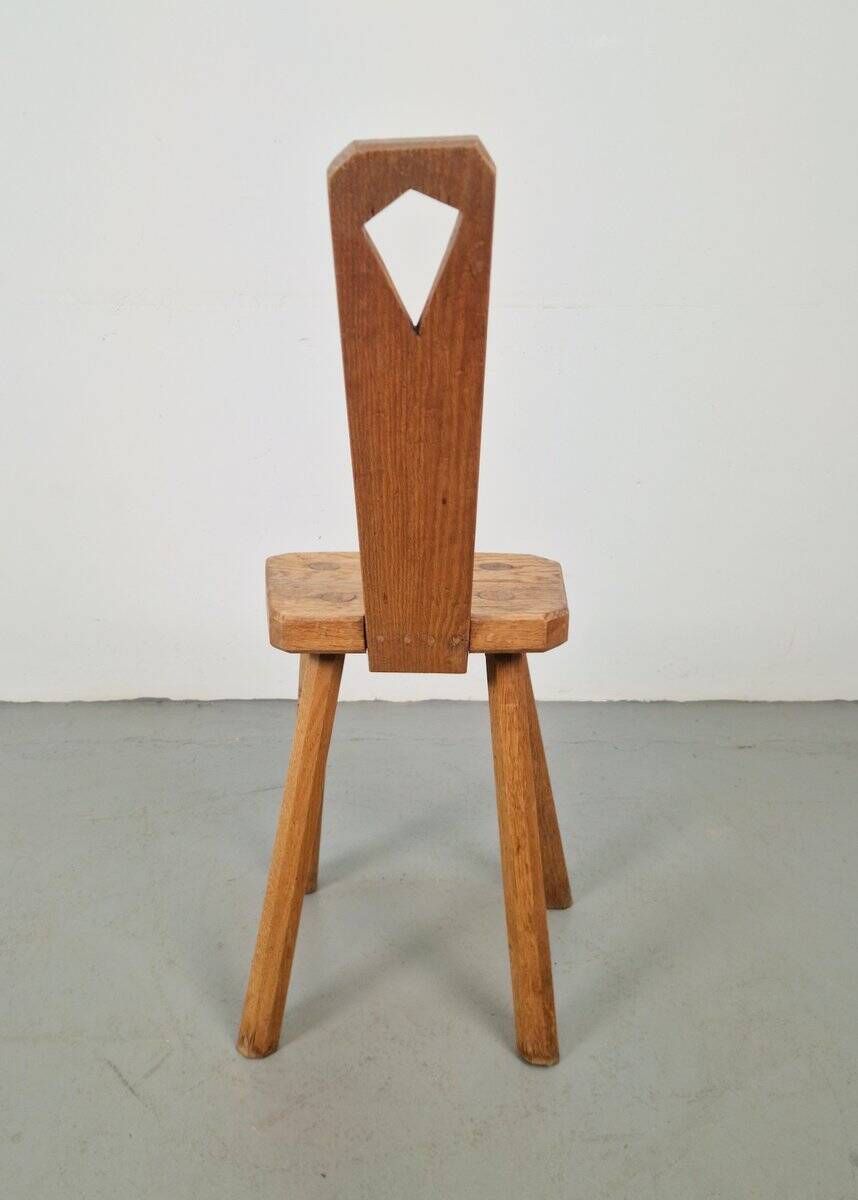 Dutch Brutalist Oak Plant Table or Stool, 1950s