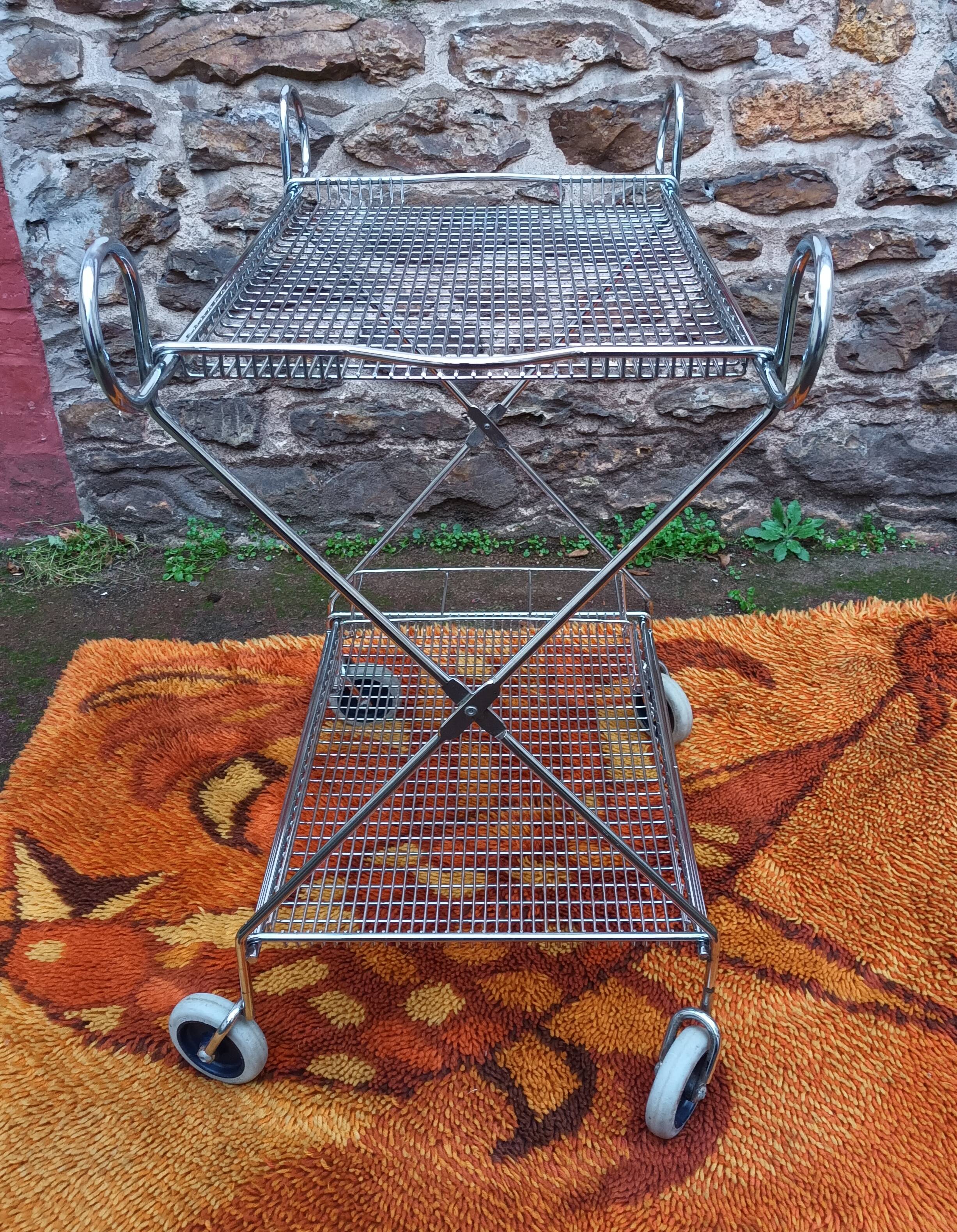 Chrome-plated metal serving cart, 1970s