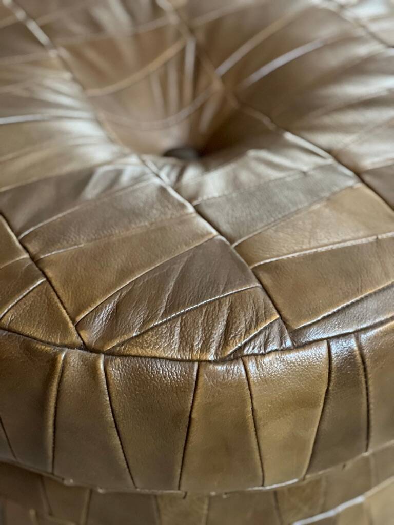 De Sede style khaki leather patchwork pouf / chest