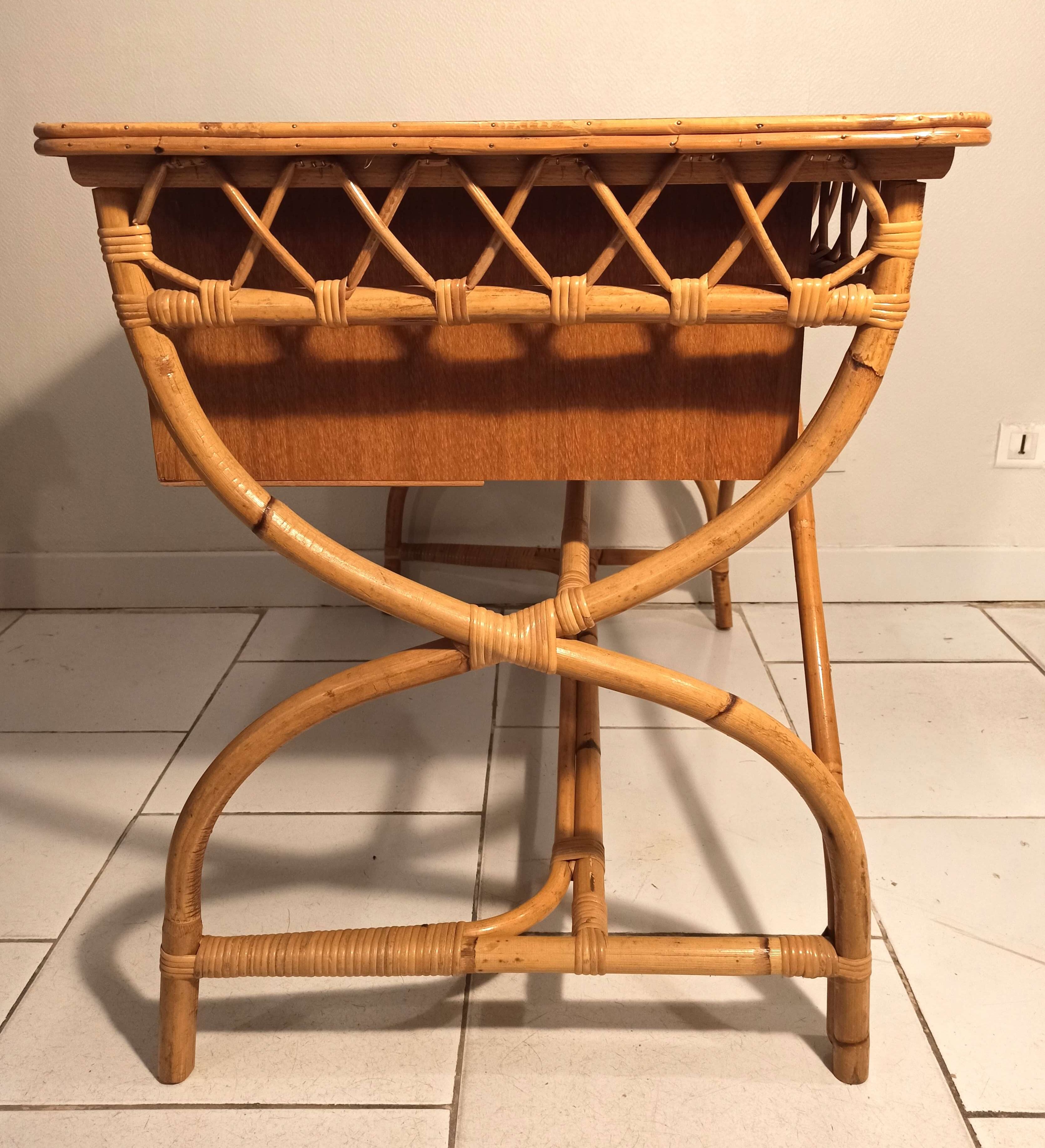 Louis Sognot vintage rattan desk and chair
