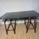 Bureau en rotin double plateau en verre fumé, années 70.