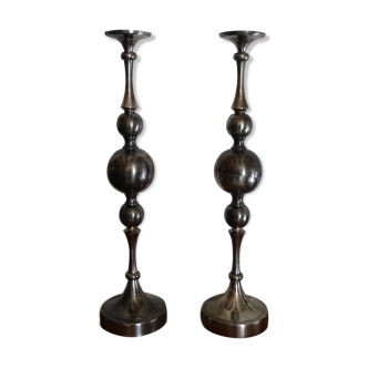 Pair of candlesticks in chromed metal