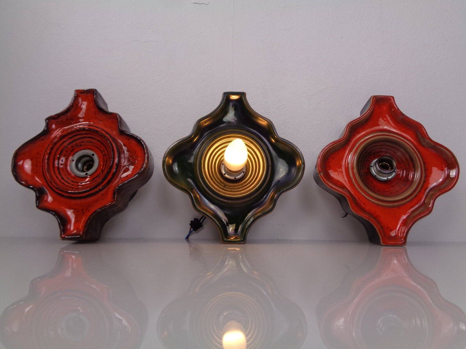 Pop Art German Ceramic Wall Lamps, 1970s, Set of 3