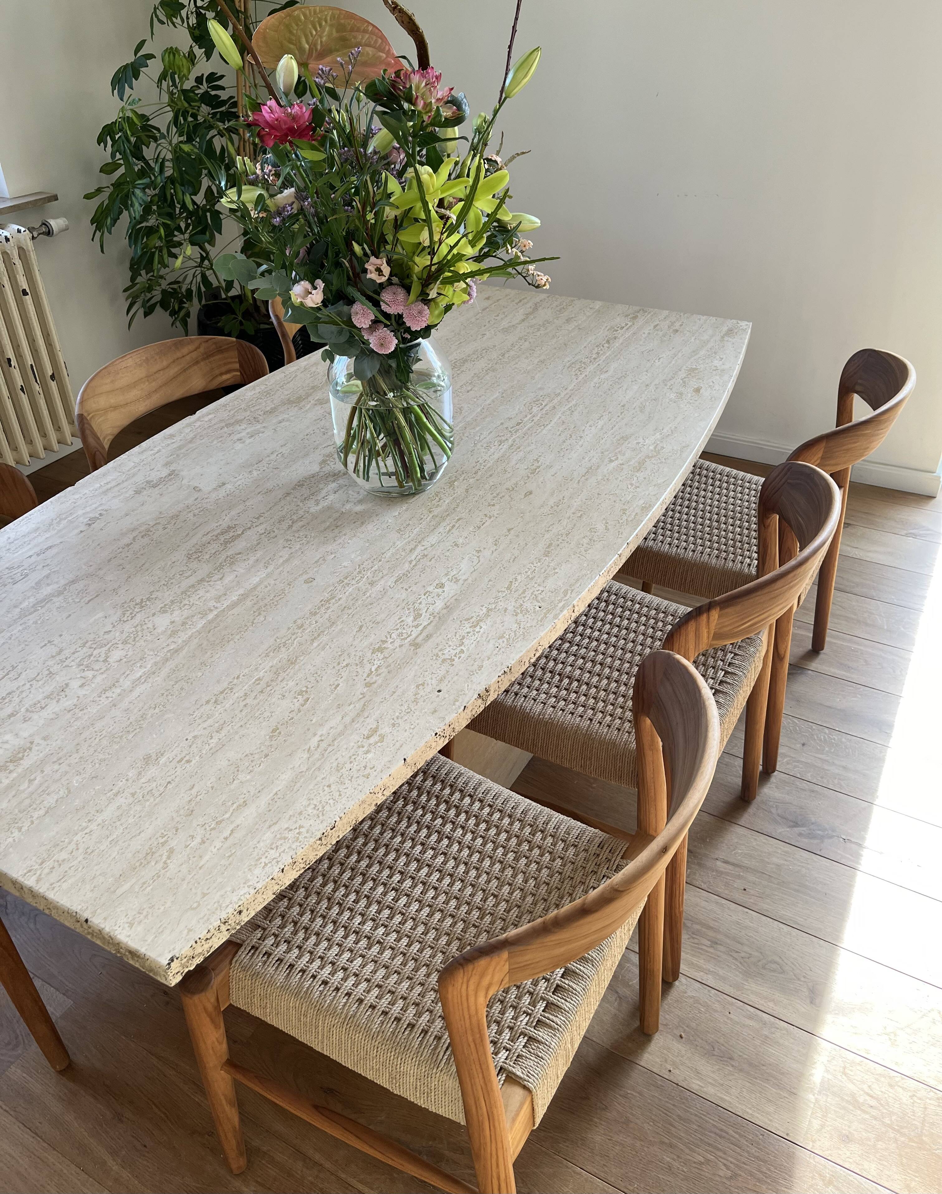 6 teak and rope bistro chairs