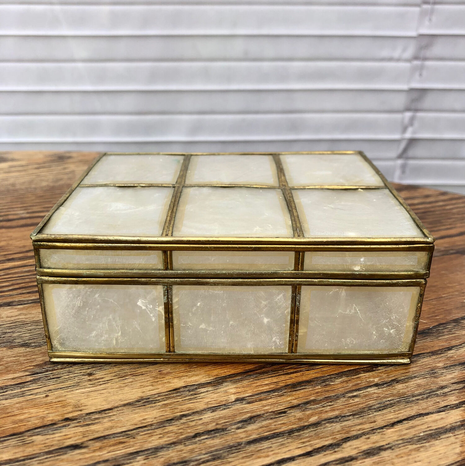 Mother-of-pearl and brass box
