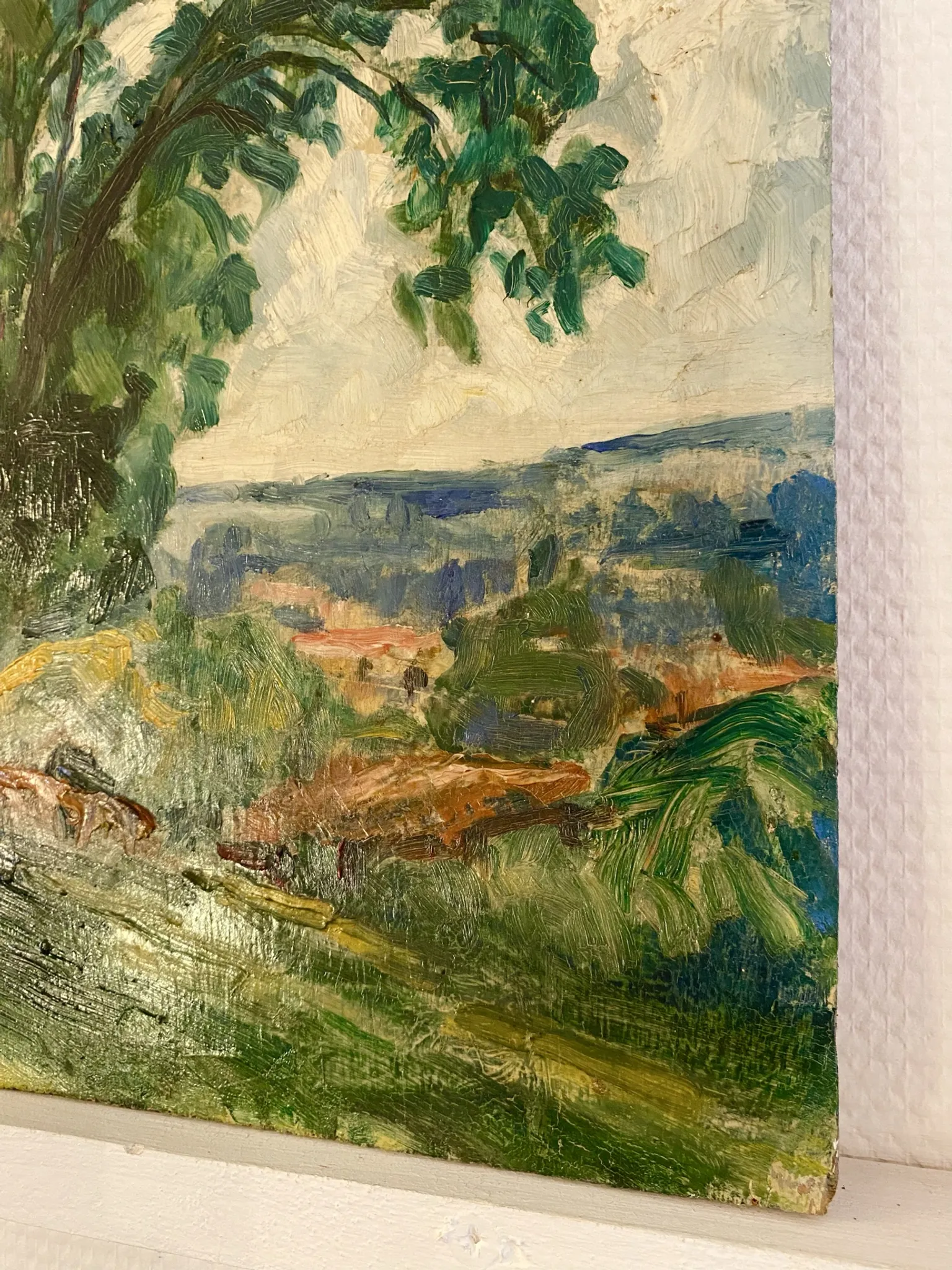 Oil on wood early 20th century countryside view
