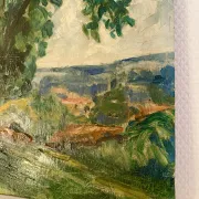 Oil on wood early 20th century countryside view
