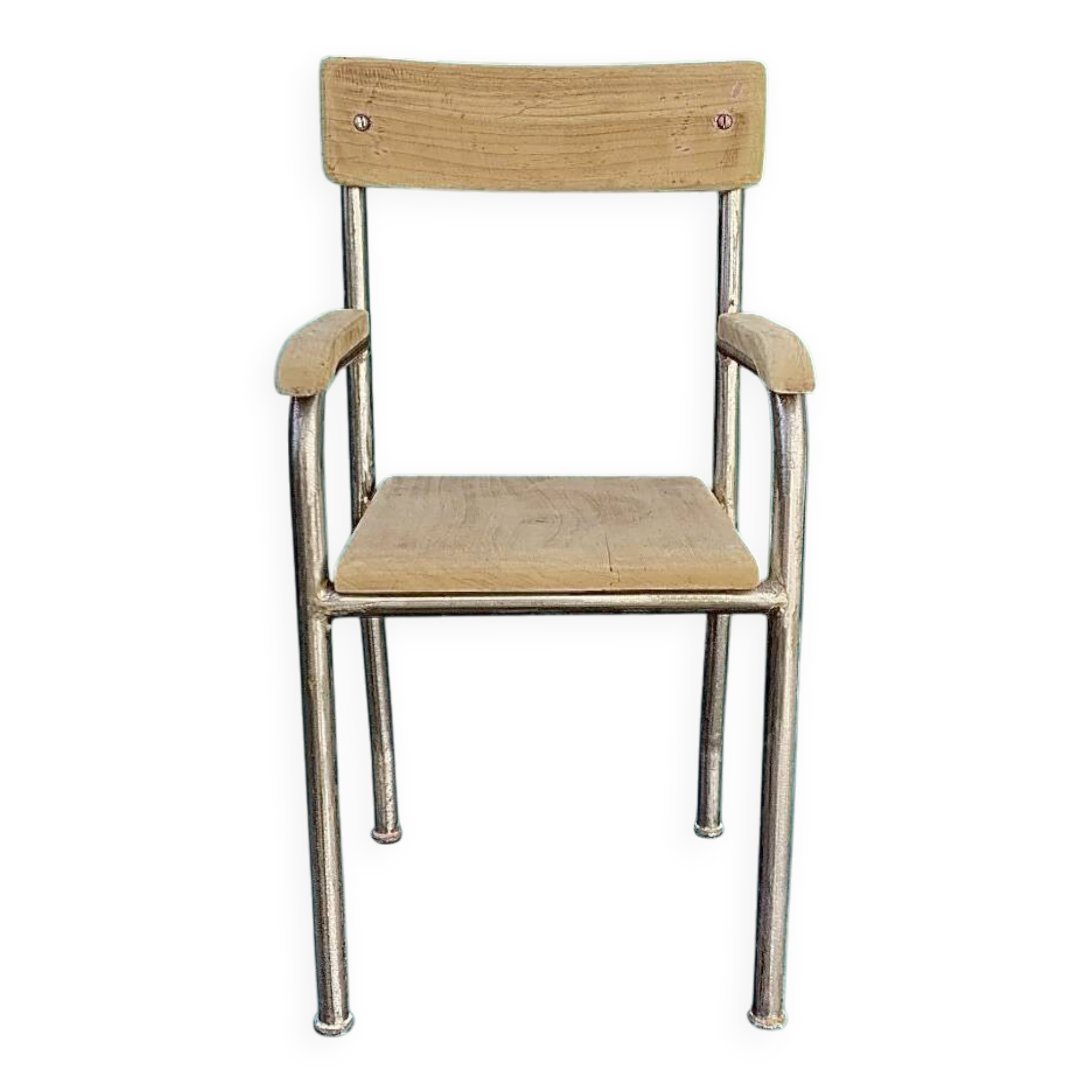 Antique wooden and metal children's chair with armrests – circa 1960