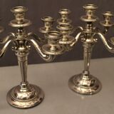 Pair of large candlesticks with 4 silver metal lights in Louis XVI style