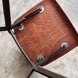 Set of 4 Eromes Marko Holland 1960s Chairs — Dark Wood Veneer Seats, Black Metal Frames