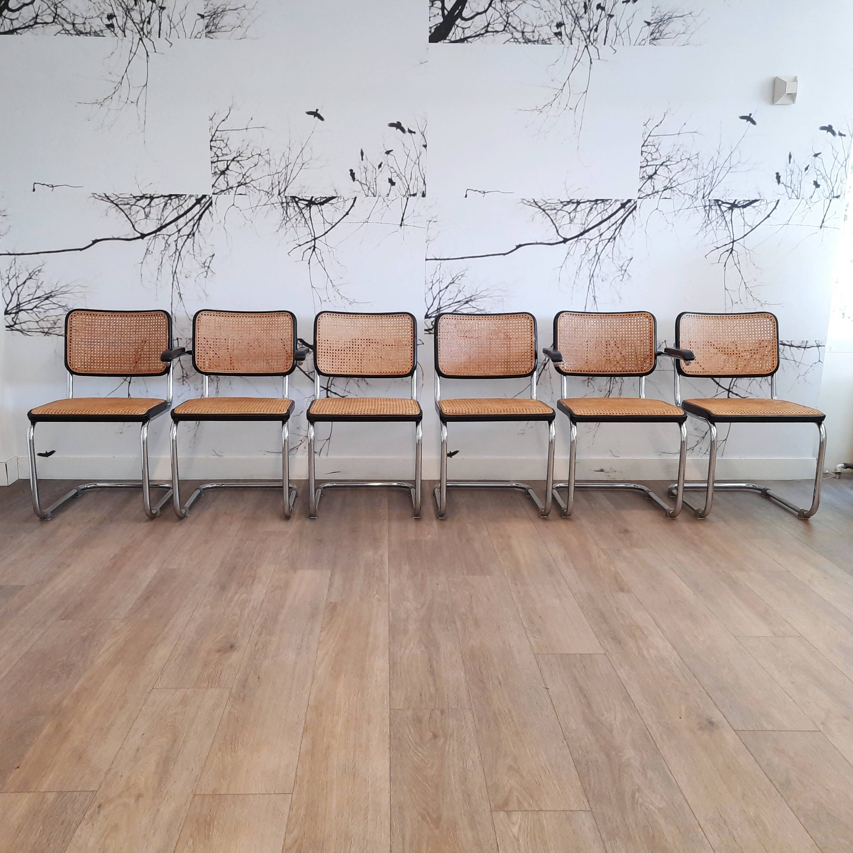 Set of 6 black S32 / S64 chairs by Marcel Breuer for Thonet, 1977