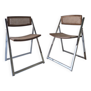 2 Chaises pliantes chrome/cannage