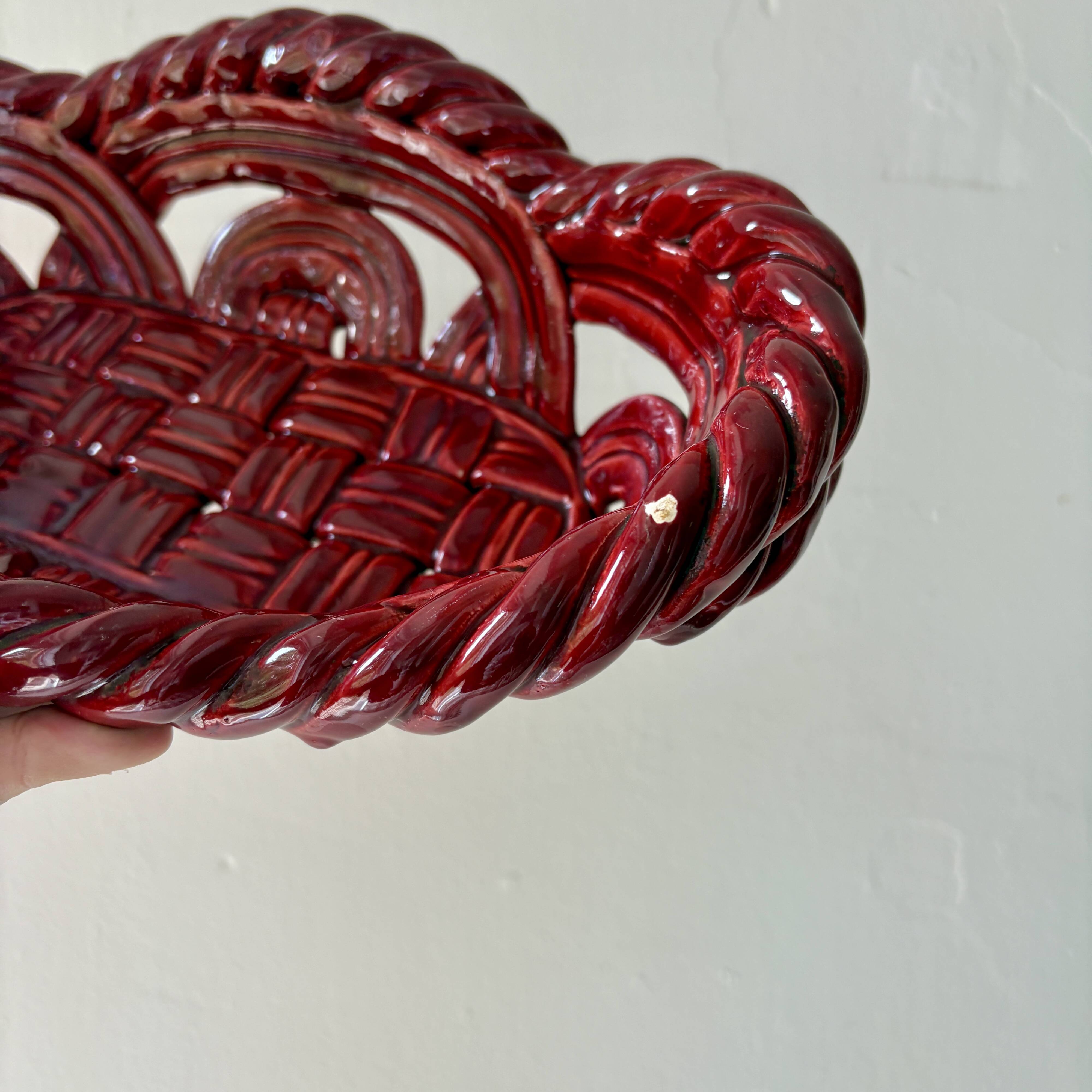 Vintage red ceramic basket