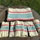 Rectangular tablecloth, Basque household linen in yellow cotton with red and blue embroidery, vintage