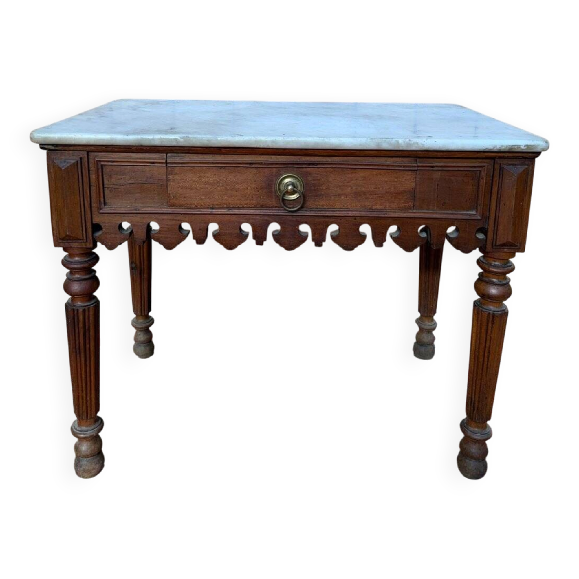 Butcher's block from the Restoration period – Solid wood, marble and brass