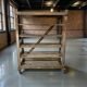 VINTAGE INDUSTRIAL WOODEN SHELF ON WHEELS