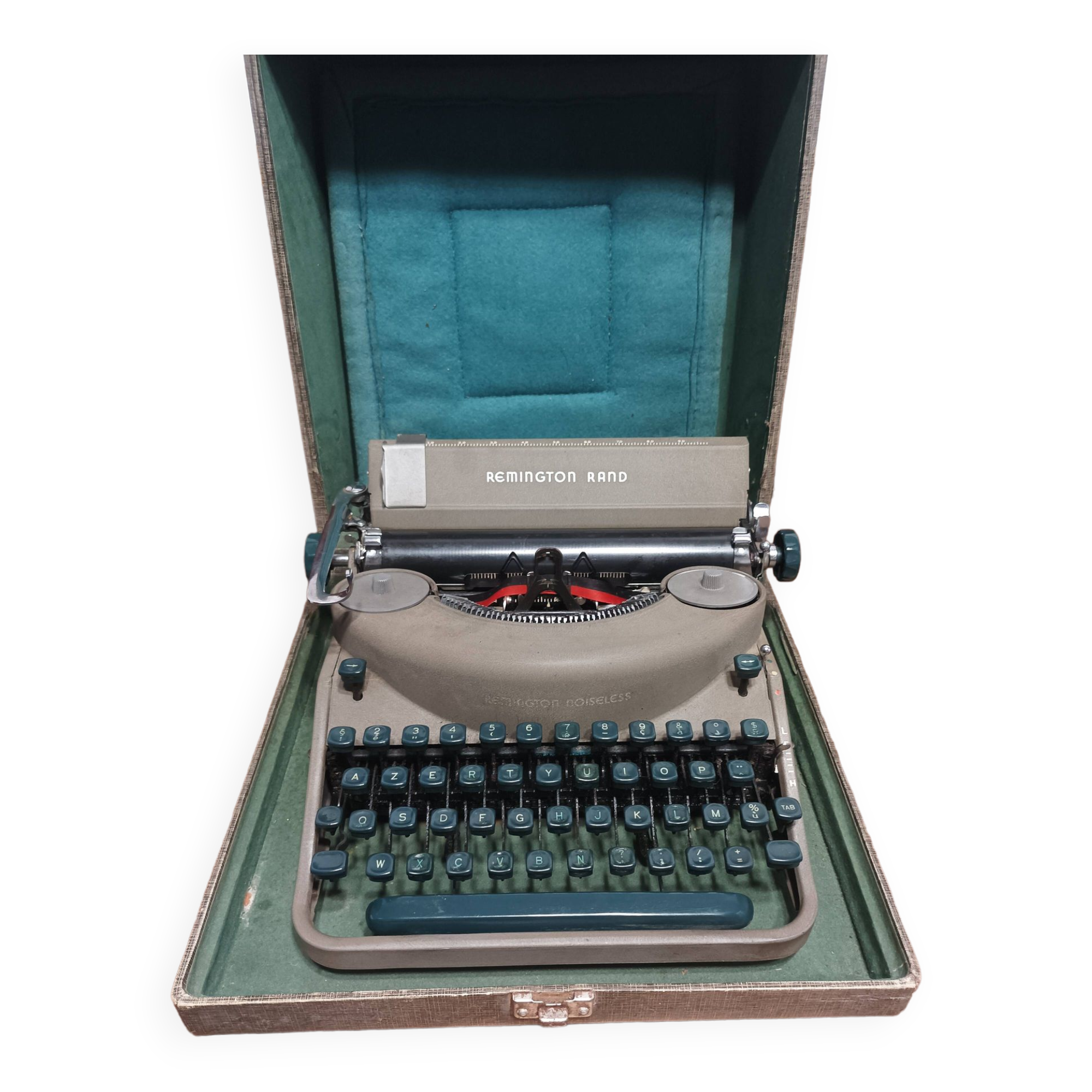 Remington noiseless army green typewriter made in france 50s