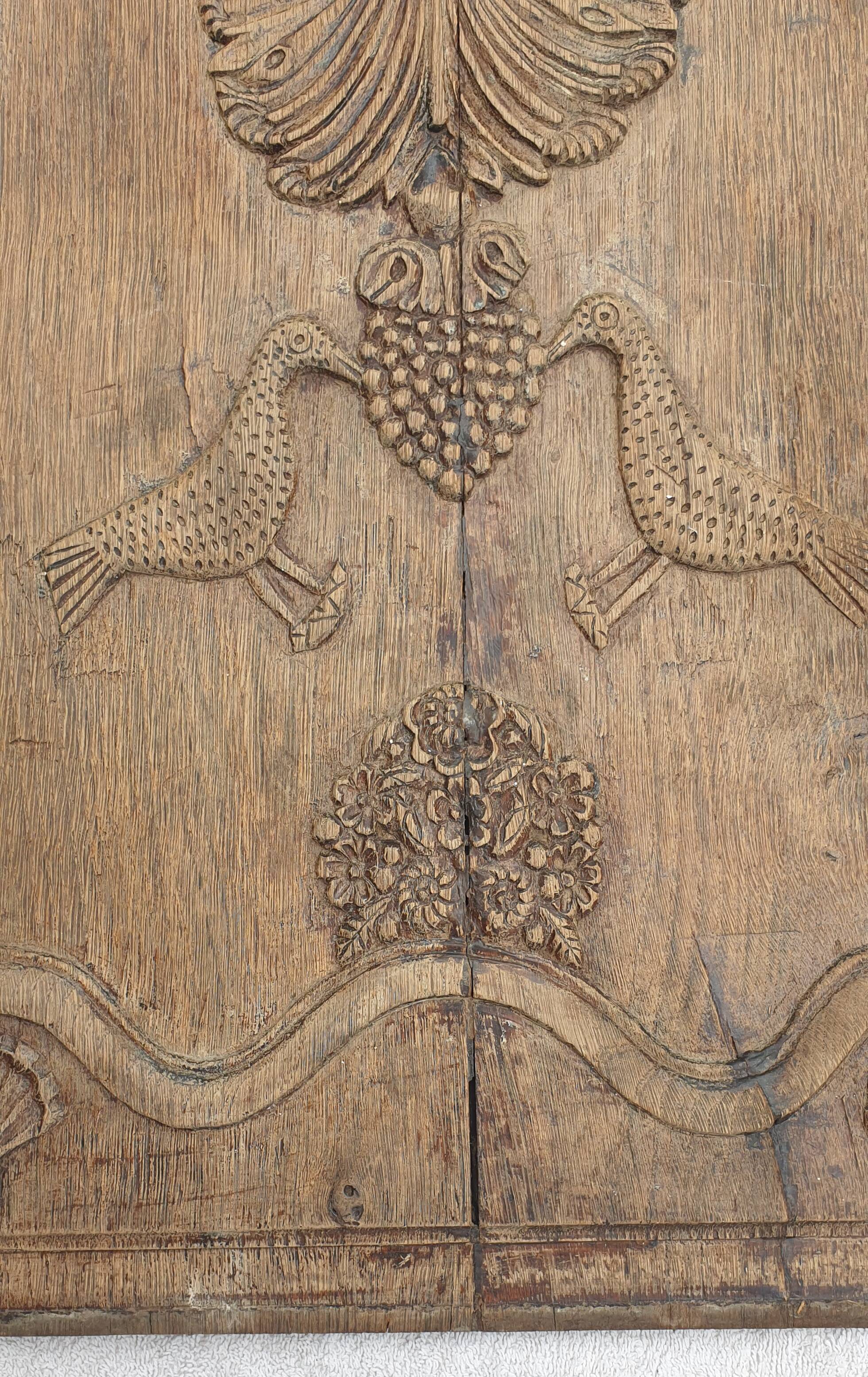 Panel, bas relief in natural wood, 18th century period