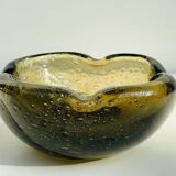 Cendrier en verre bulle ambré – design vintage années 60