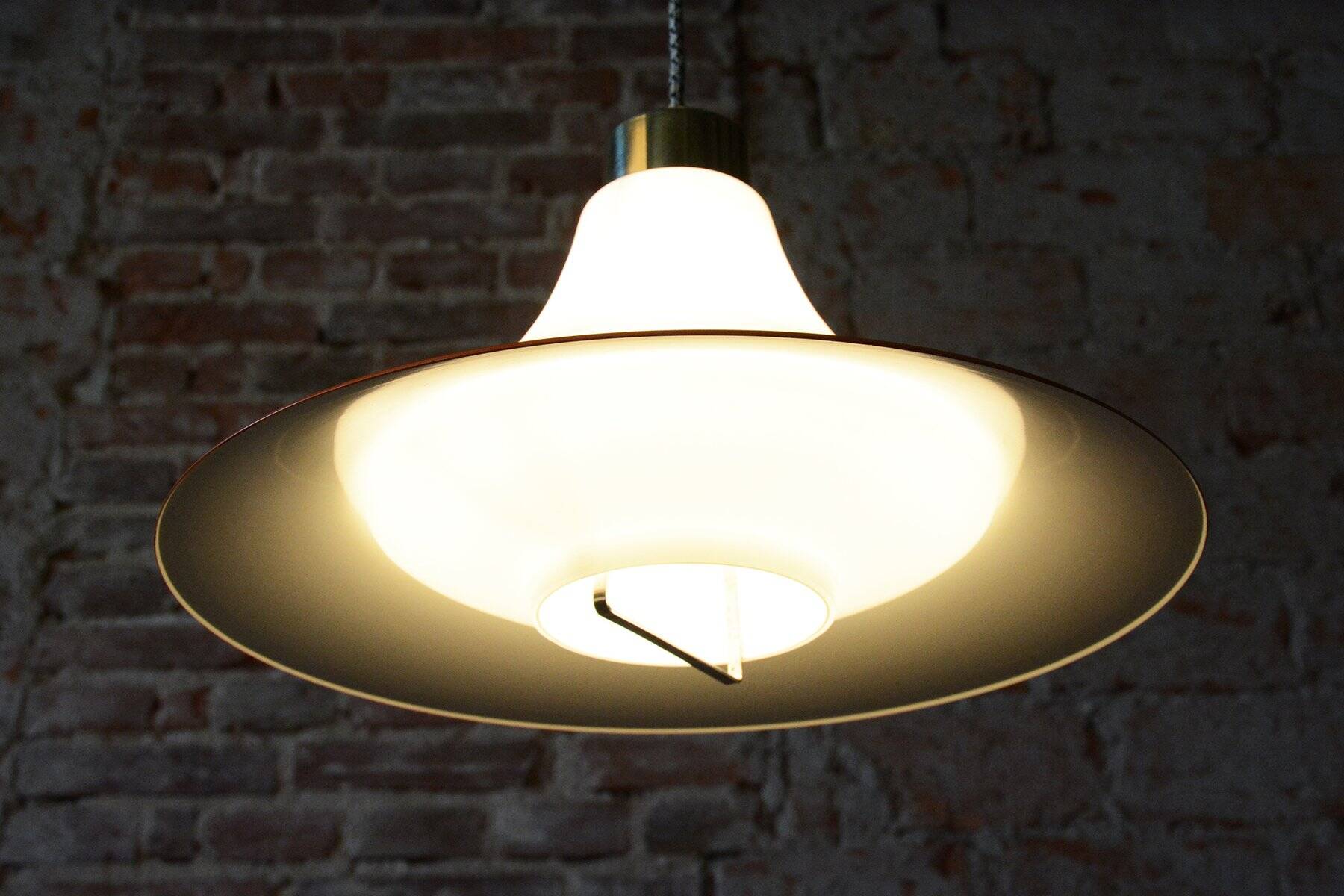 Mid-Century Chandelier in Brass and Lacquered Steel, Czech, 1960s