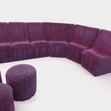 Vintage Snake modular sofa composed of 11 armchair modules and 3 velvet fabric poufs