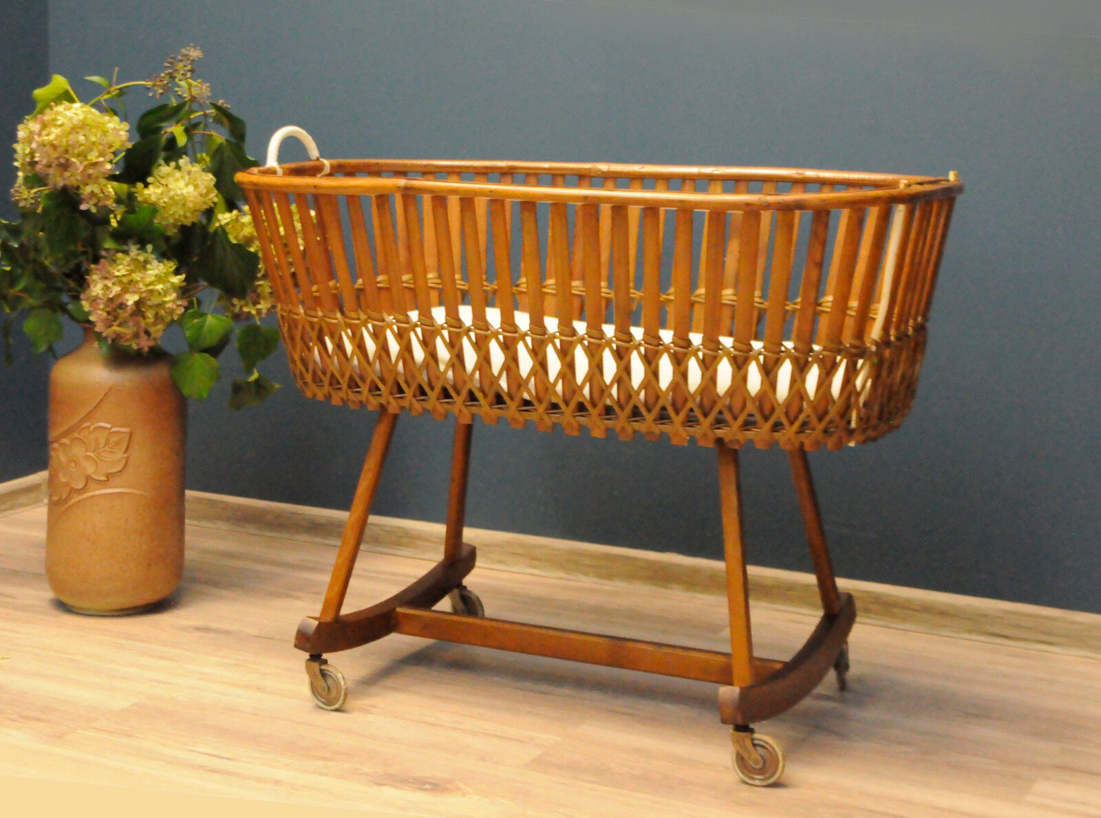Bamboo basket on wheels