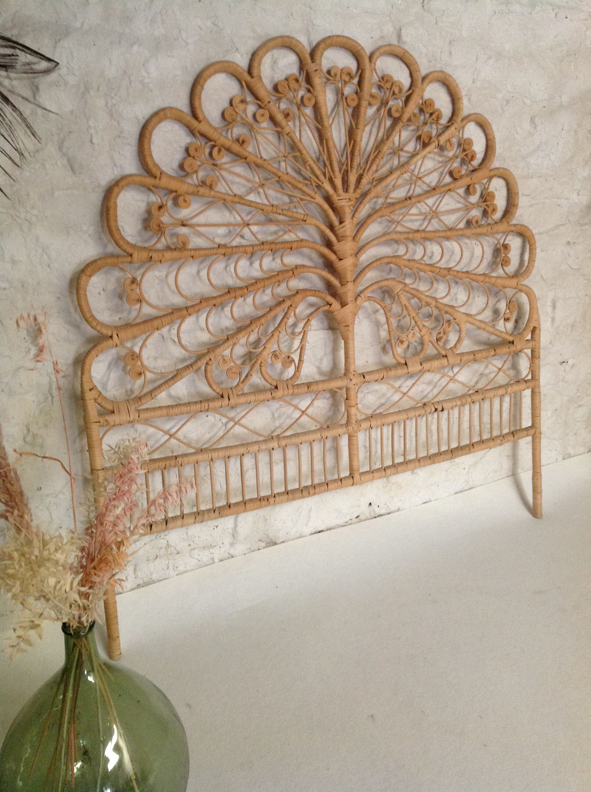Peacock rattan bed head