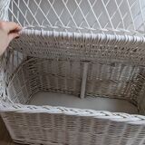 Banquette coffre de rangement fauteuil vintage enfant en rotin osier