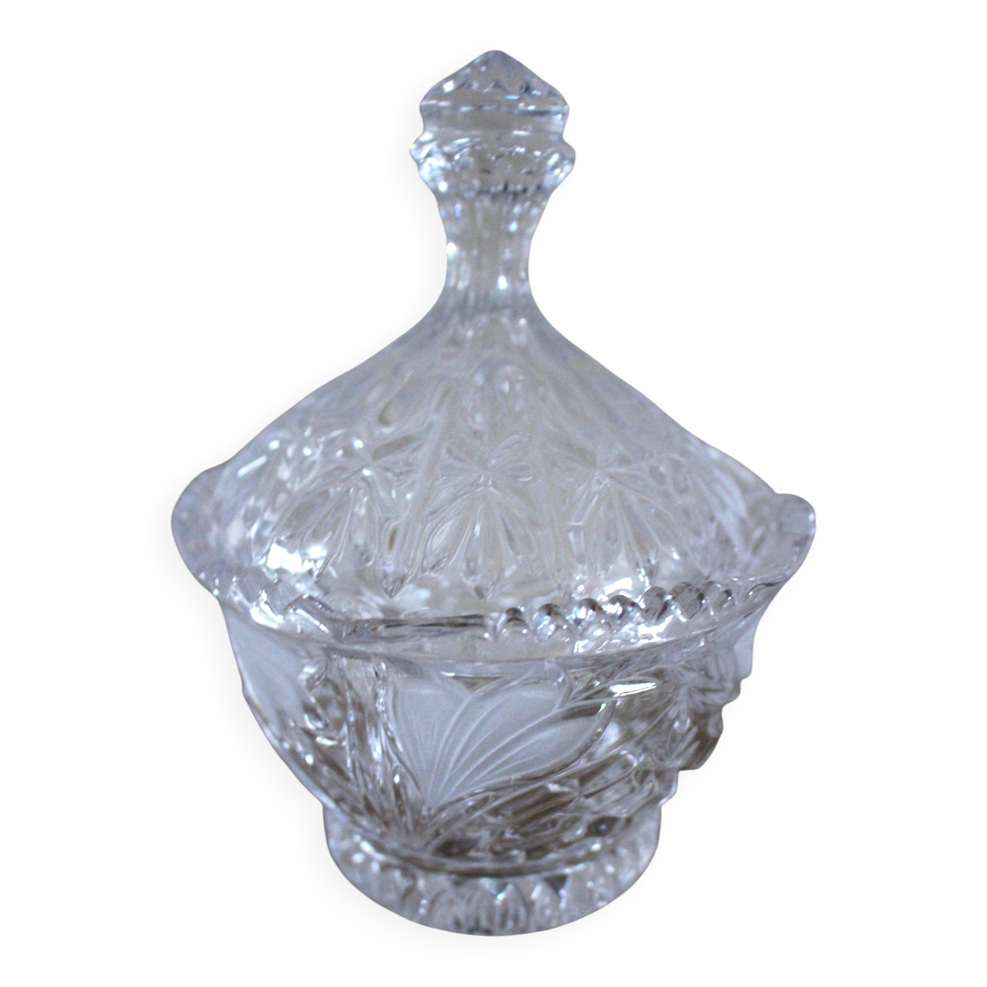 Cut glass vintage leaf design sweet jar