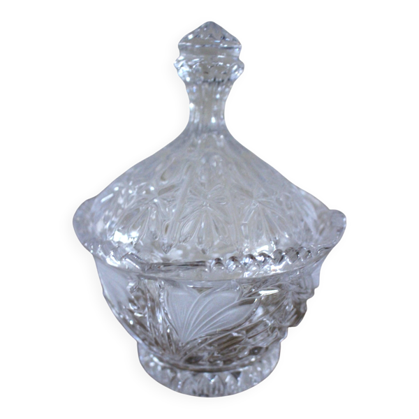 Sucrier Bonbonnière en verre ciselé feuillage vintage