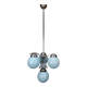 1930s Czech Art Deco Blue Opaline Glass and Chrome Four-Light Chandelier