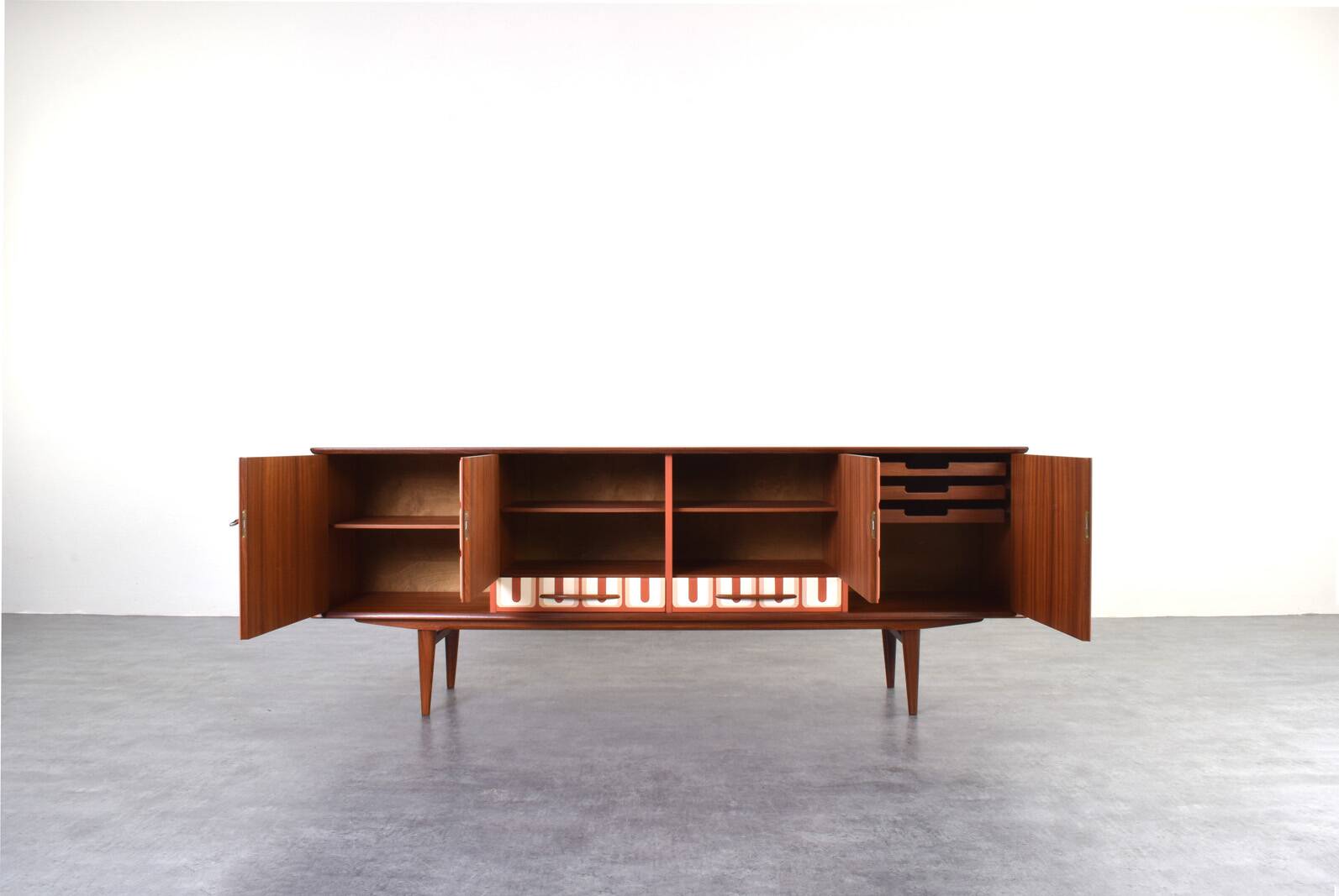 Mid-Century Op-Art Hand-Painted Teak Sideboard, 1960s