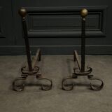 Pair of 19th century iron and brass andirons