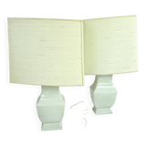 Pair of vintage celadon green ceramic lamps