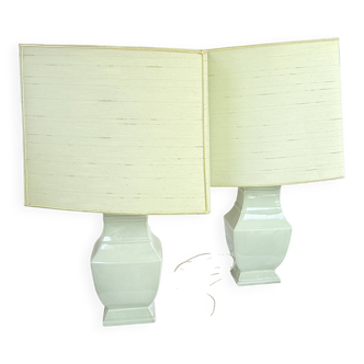 Pair of vintage celadon green ceramic lamps