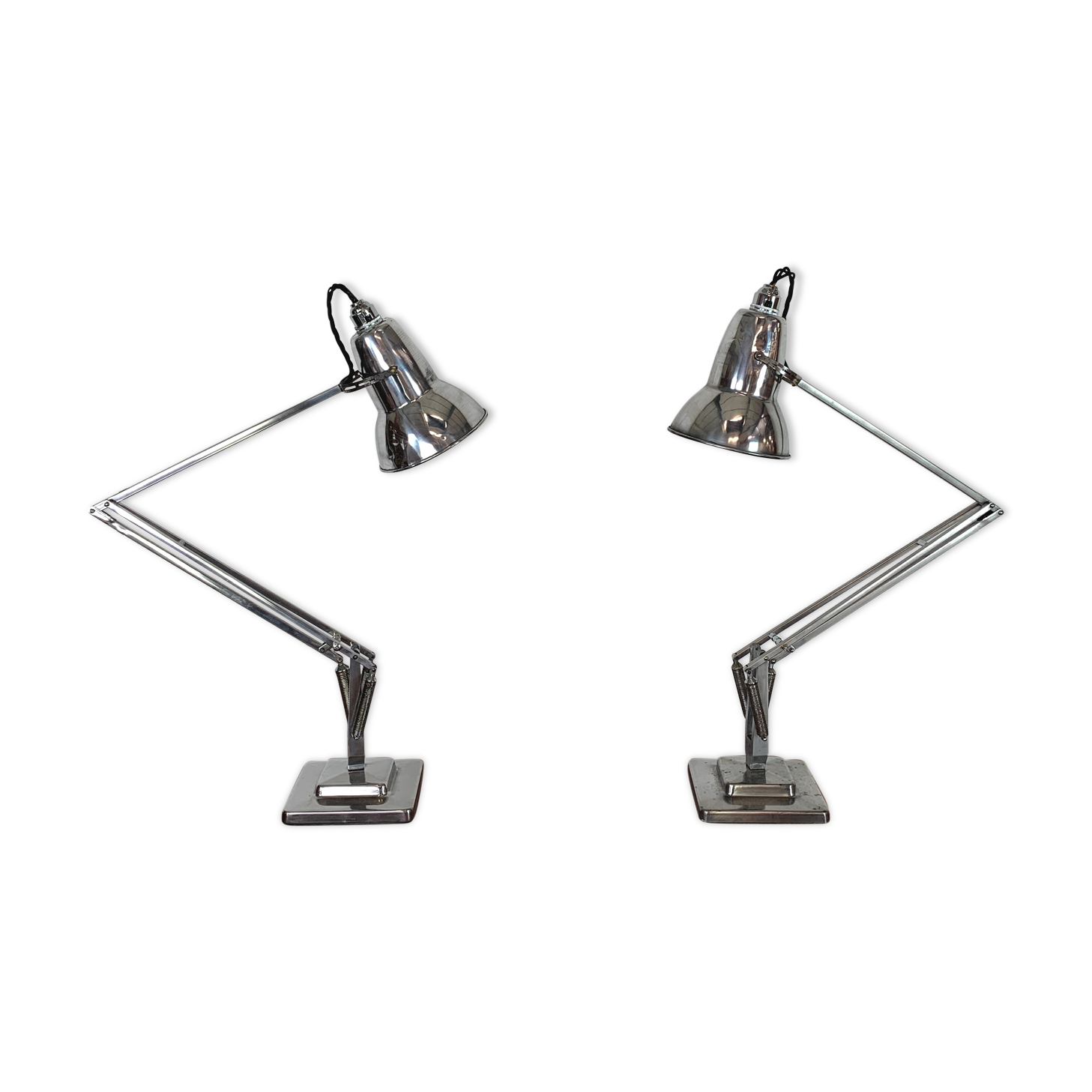 Pair of vintage stripped and polished Herbert Terry anglepoise lamps