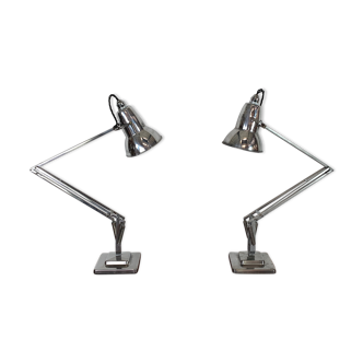 Pair of vintage stripped and polished Herbert Terry anglepoise lamps
