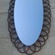 Miroir ovale en rotin années 60