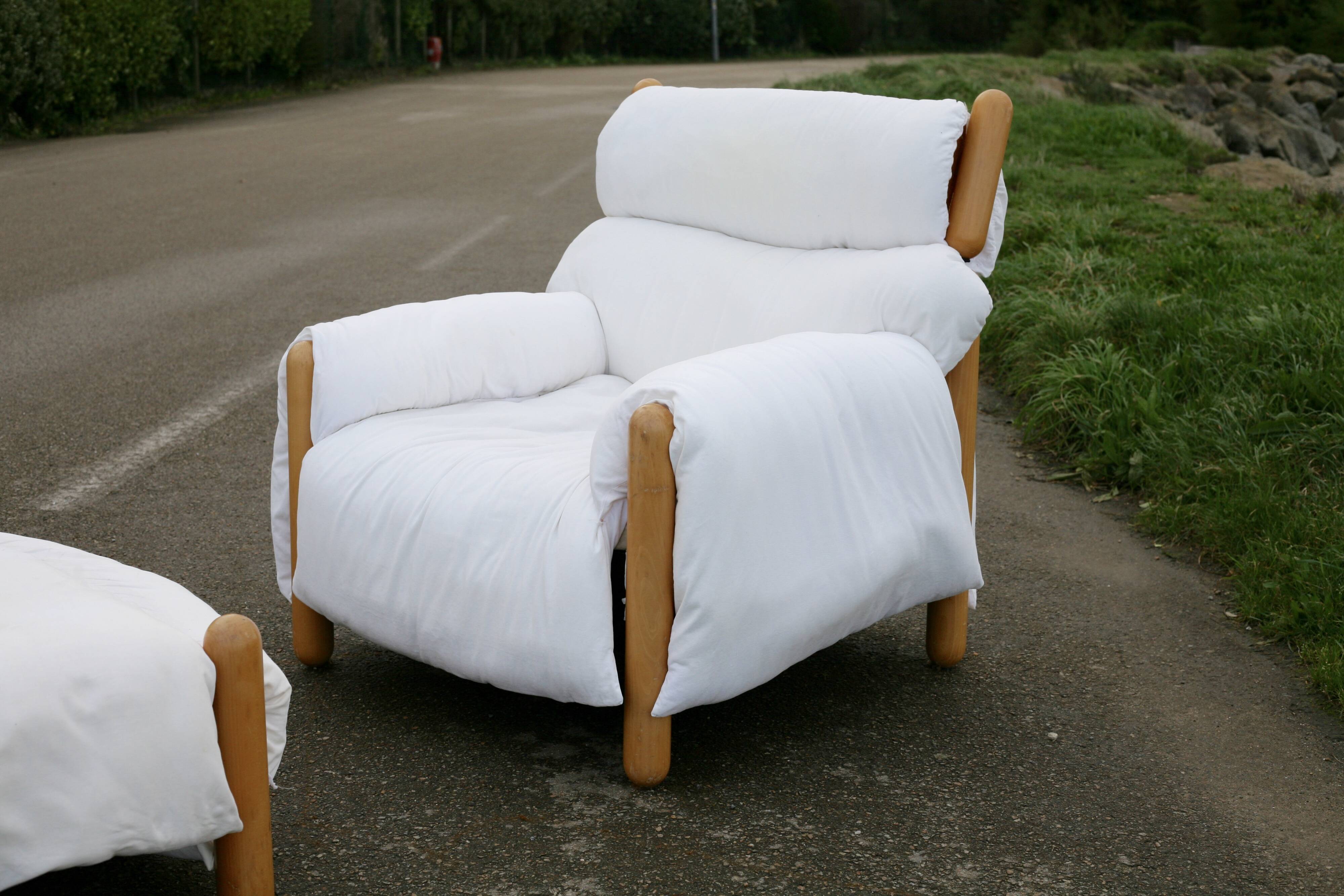 Enzo Mari, Gamba di Legno armchair and ottoman, Driade, Italy, 1976
