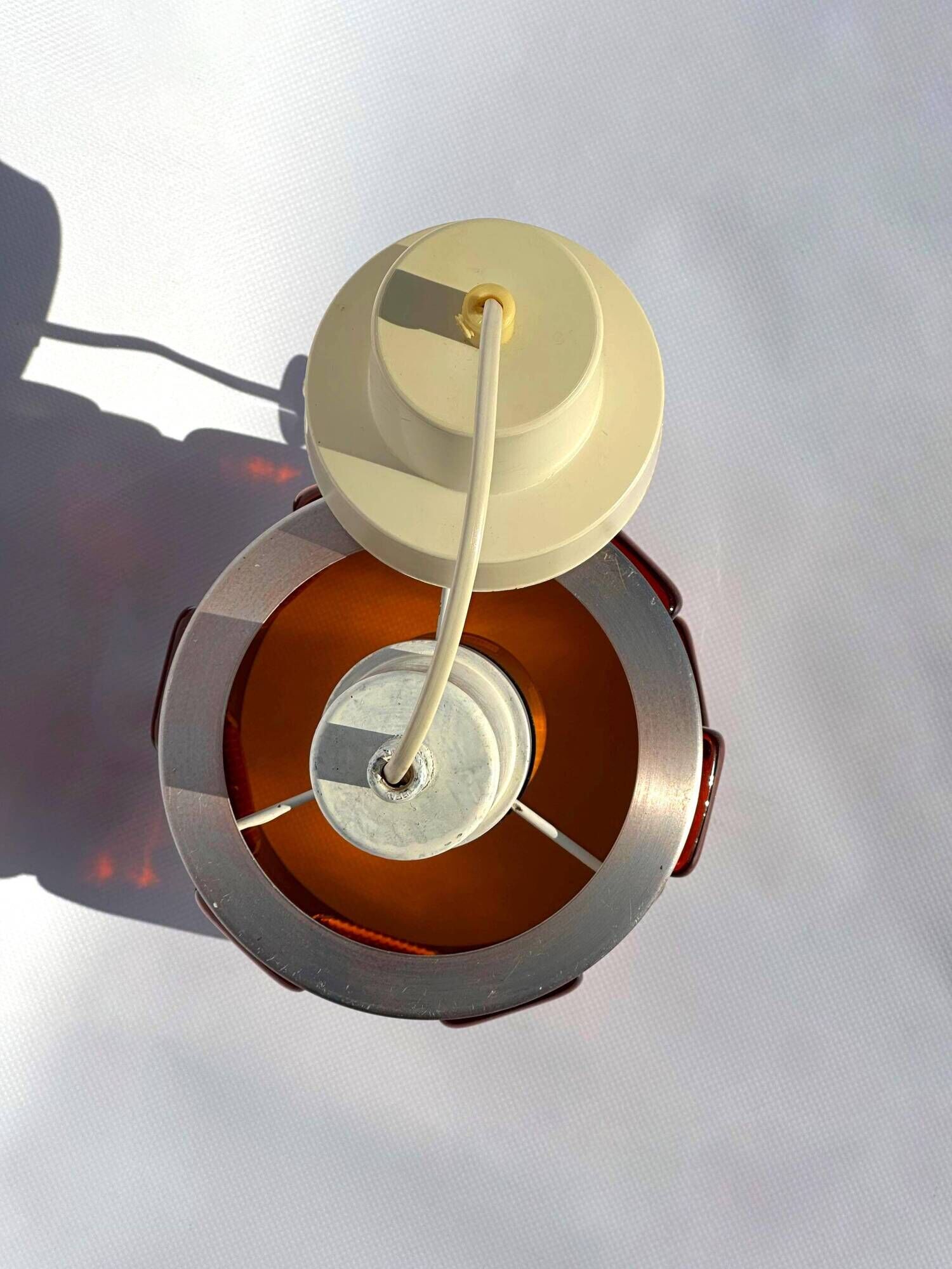 Erik Höglund & Einar Bäckström pendant lamp, red glass inserts, 1970s