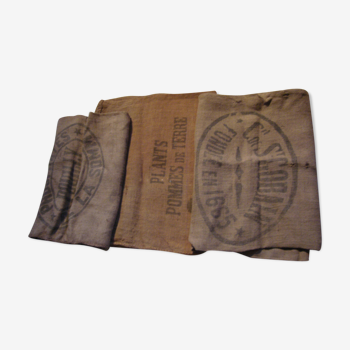 Lot of 3 old burlap bags