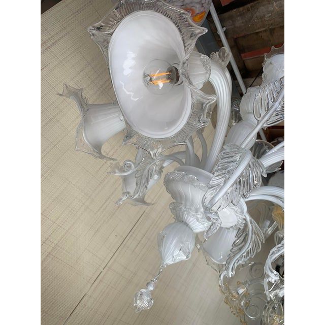 Venetian Transparent and Milky-White Murano Style Glass Chandelier