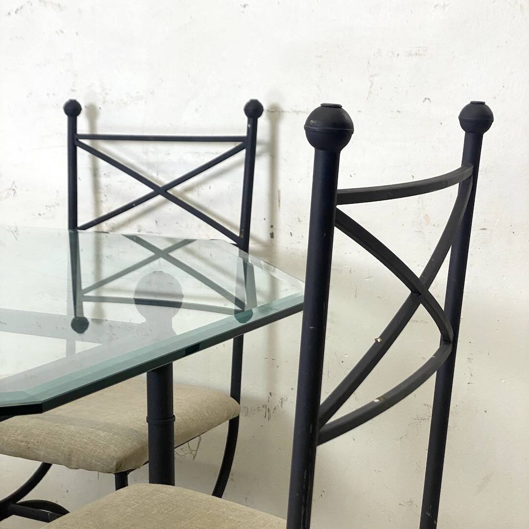 Iron and beveled octagonal glass dining room set