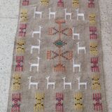 Traditional handmade kilim gray gazelle pattern rug