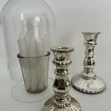 Pair of eglomisé glass candle holders, party decoration