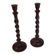 Pair of large vintage twisted wood candlesticks