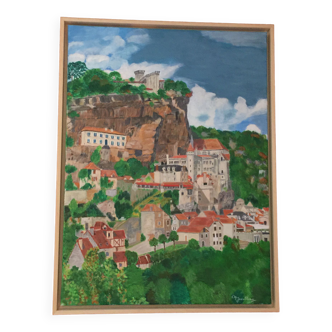 painting on canvas representing Rocamadour 60 x 80 cm