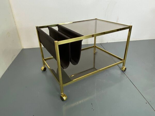 Table basse Hollywood Regency vintage en laiton et verre de maison Jansen, 1970