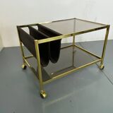 Table basse Hollywood Regency vintage en laiton et verre de maison Jansen, 1970