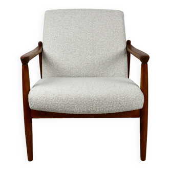 GFM-64 Brown Armchair in White Ivory Bouclé attributed to Edmund Homa, 1970s